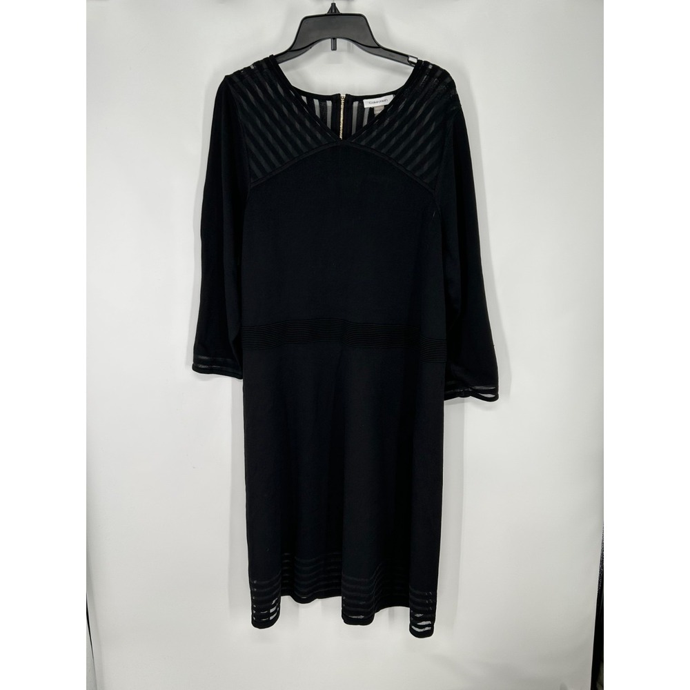 Calvin Klein Fit & Flare Sweater Dress Women 1X XL Illusion Stripe 3/4 Sleeve